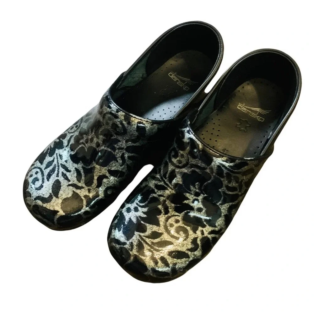 Dansko sz 41 Black & Silver floral Slip on Clogs - Picture 5 of 10